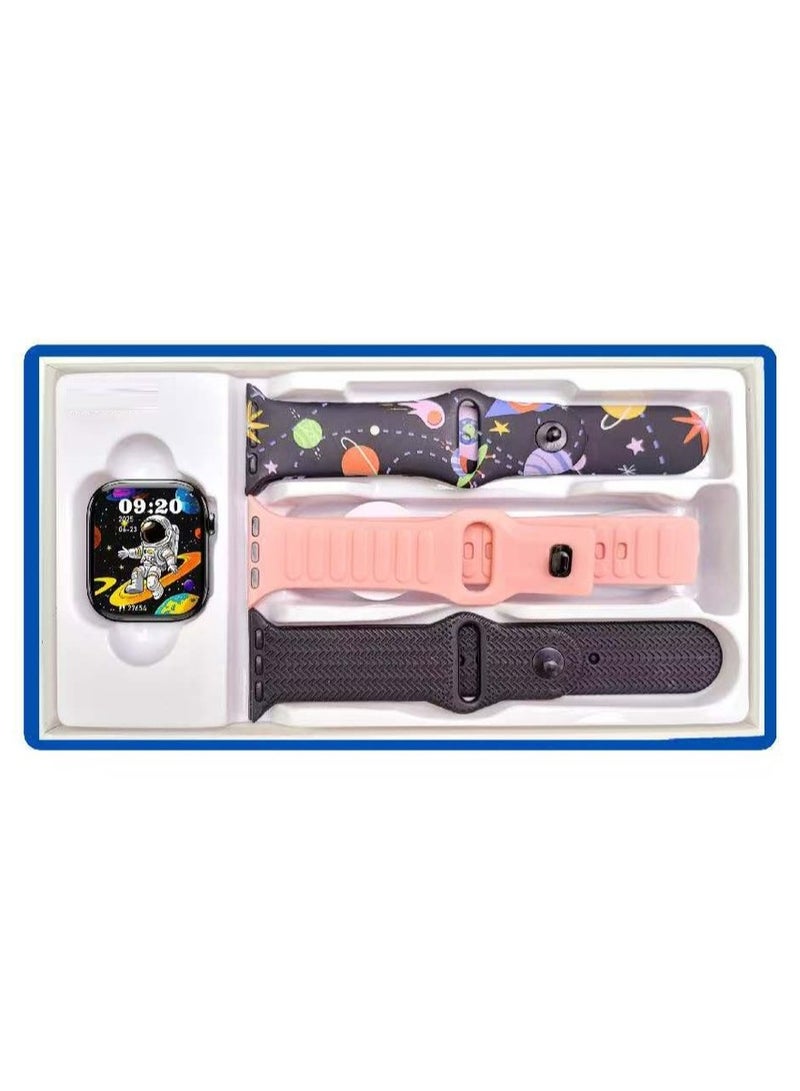 WISME X66 Mini Kids Smart Watch With Bluetooth Calling 3 Pair Straps and Charging Cable Black - Image 1